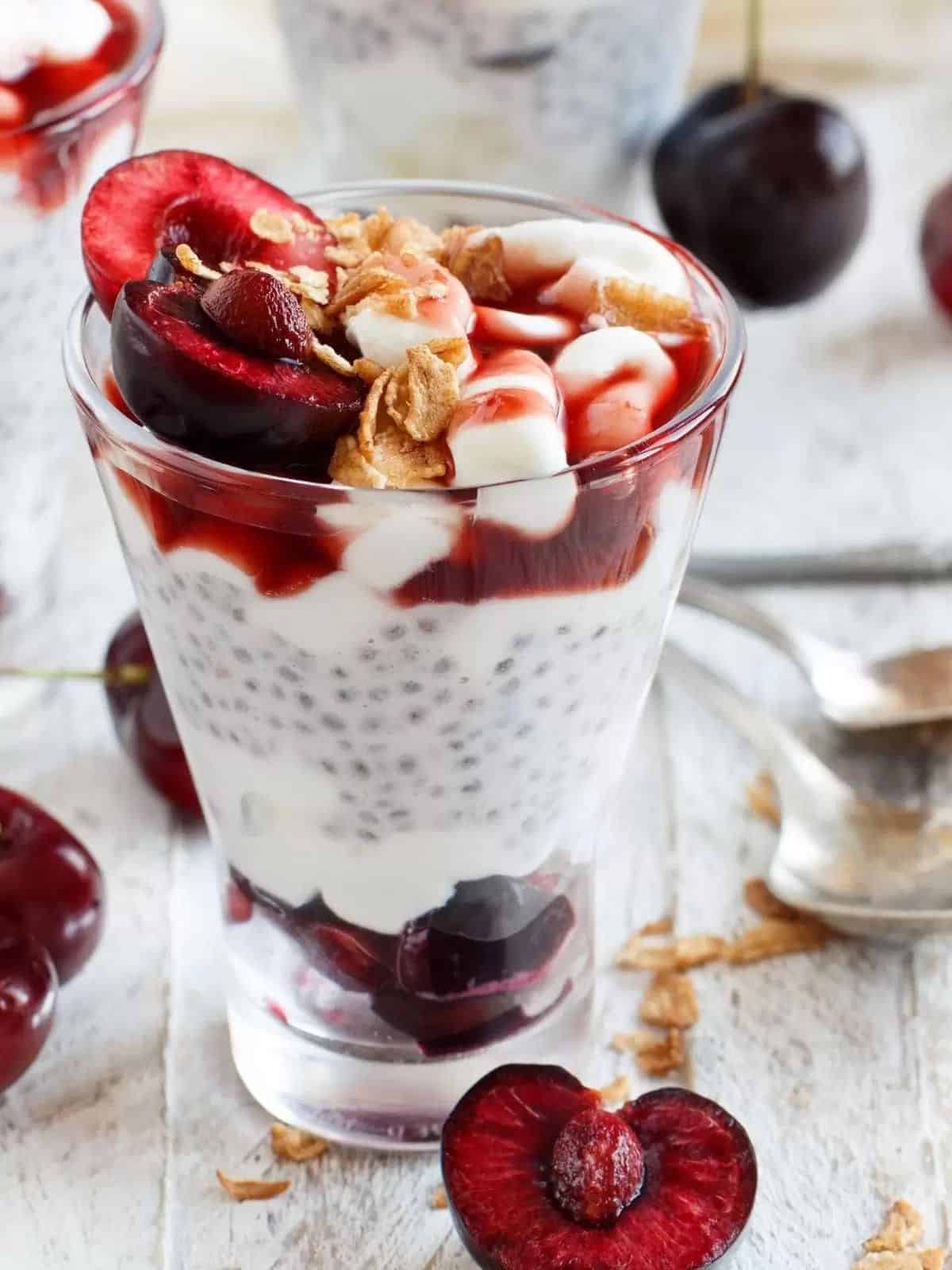 chia pudding with cherries and granola