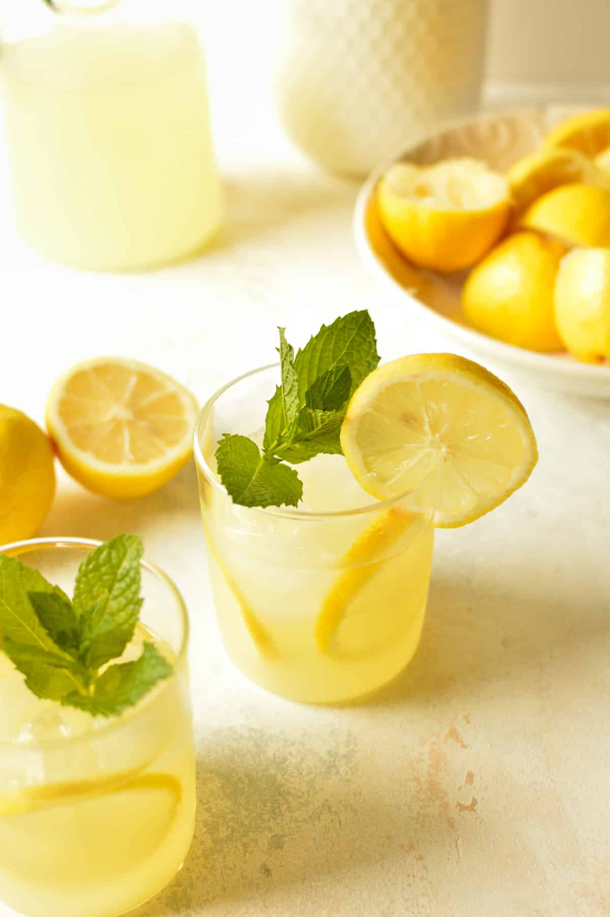 two glasses of lemonade with mint