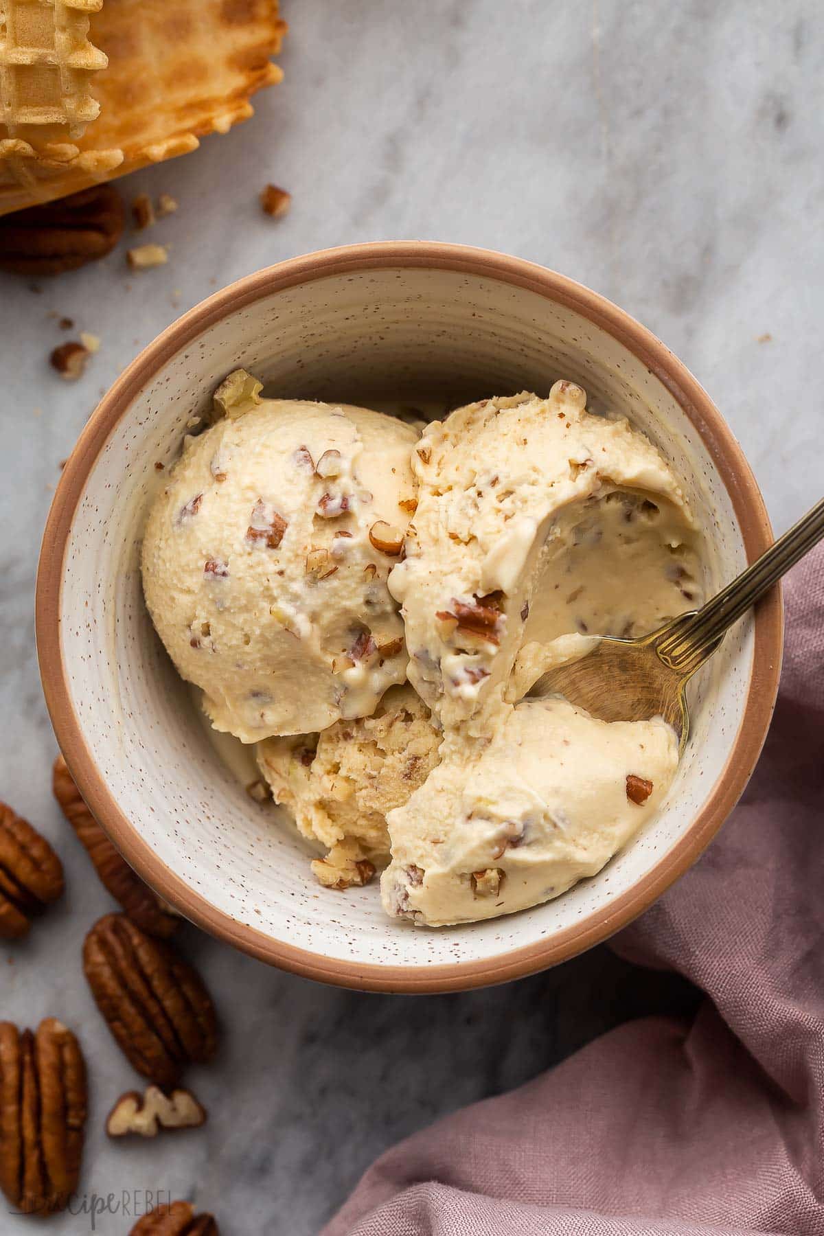 butter pecan ice cream in a bowl