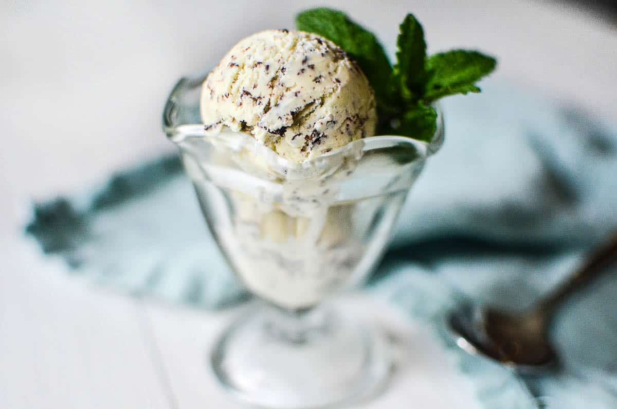 a glass of mint chip ice cream