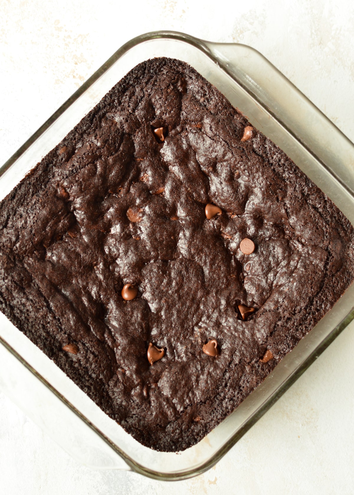 a glass pan of brownies