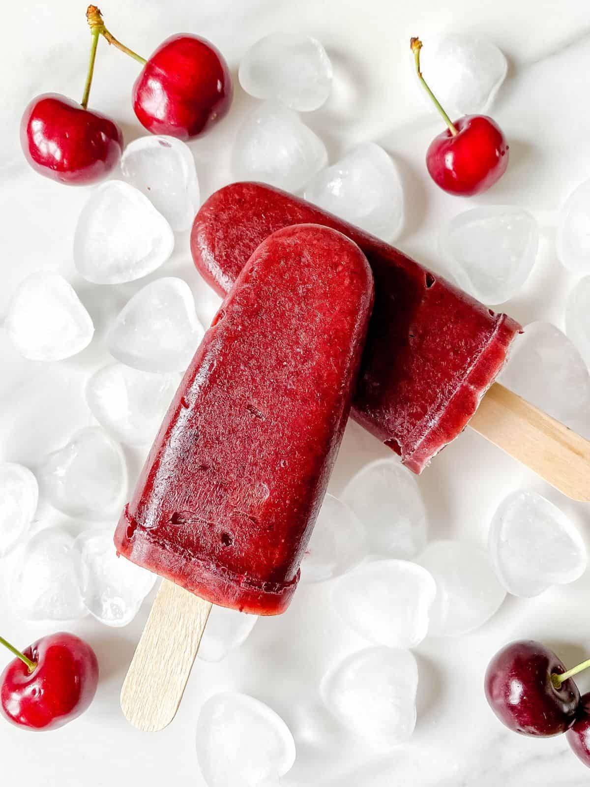 cherry popsicles on ice