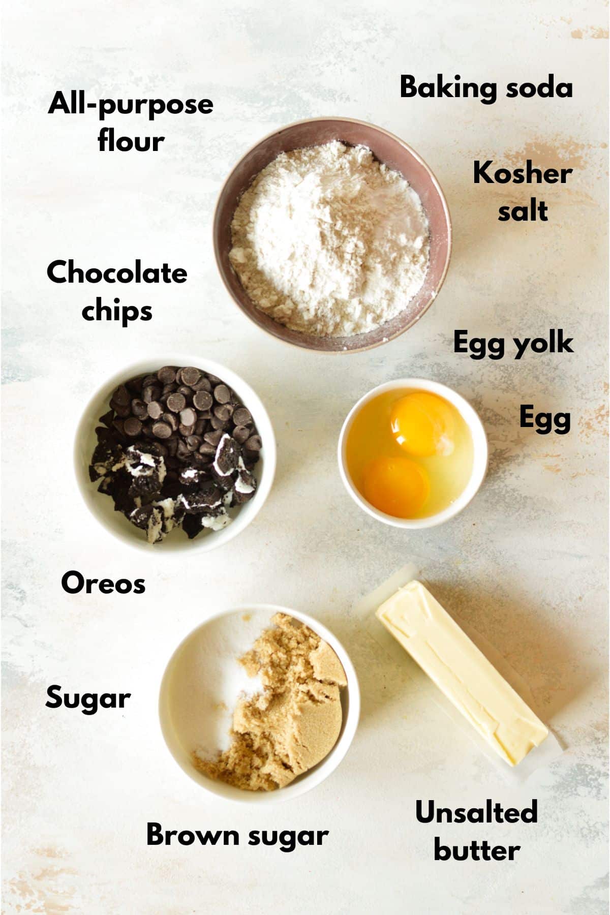 ingredients for chocolate chip oreo cookies