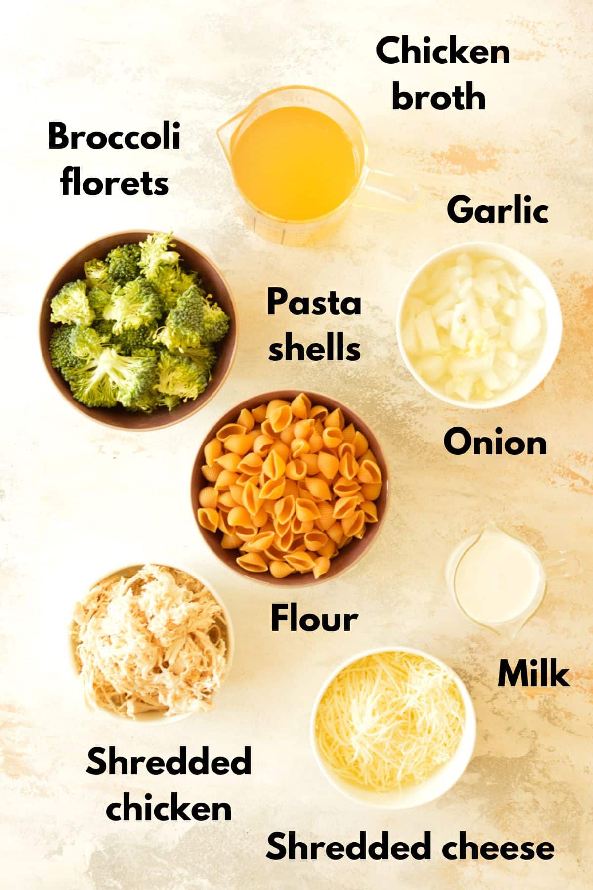 ingredients for pasta chicken cheese bake