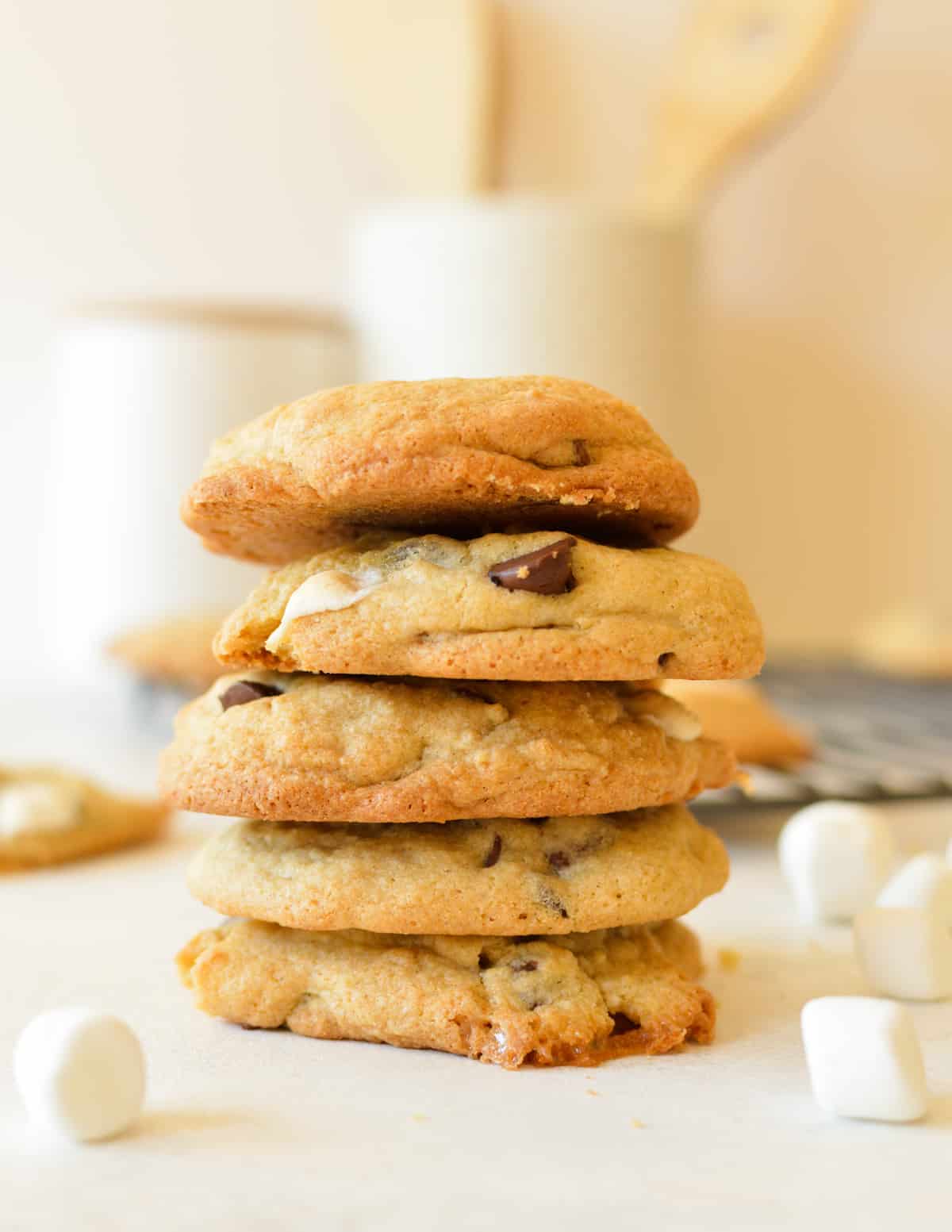 a stack of chocolate chip marshmallow cookies