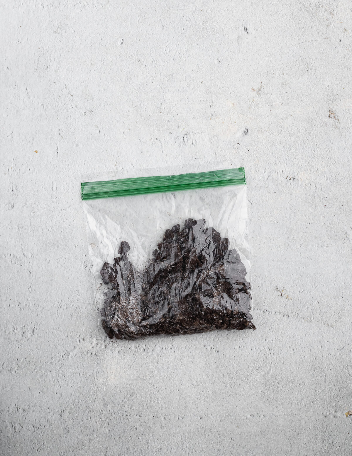 a bag of Oreo cookie crumbs.