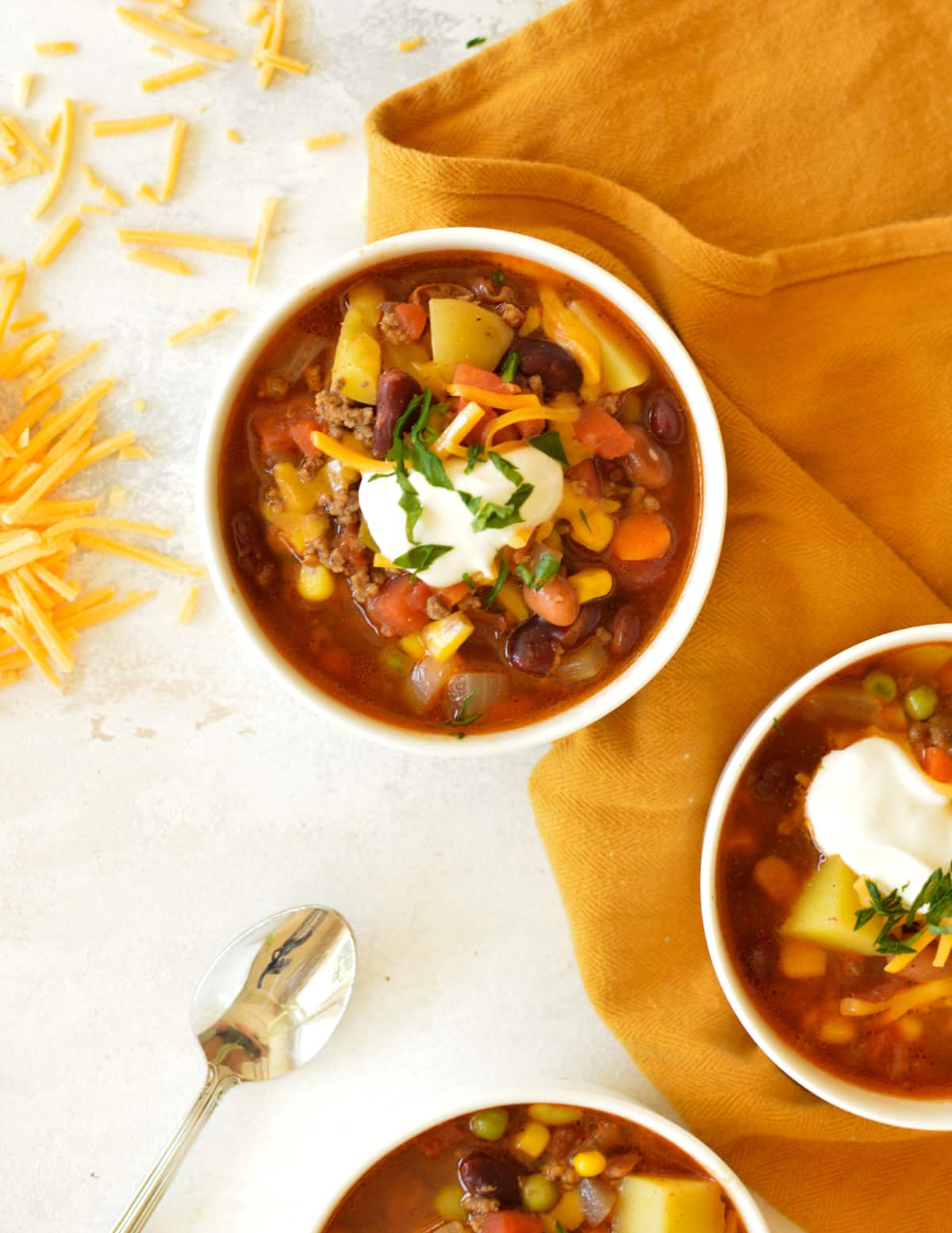 three bowls of cowboy soup