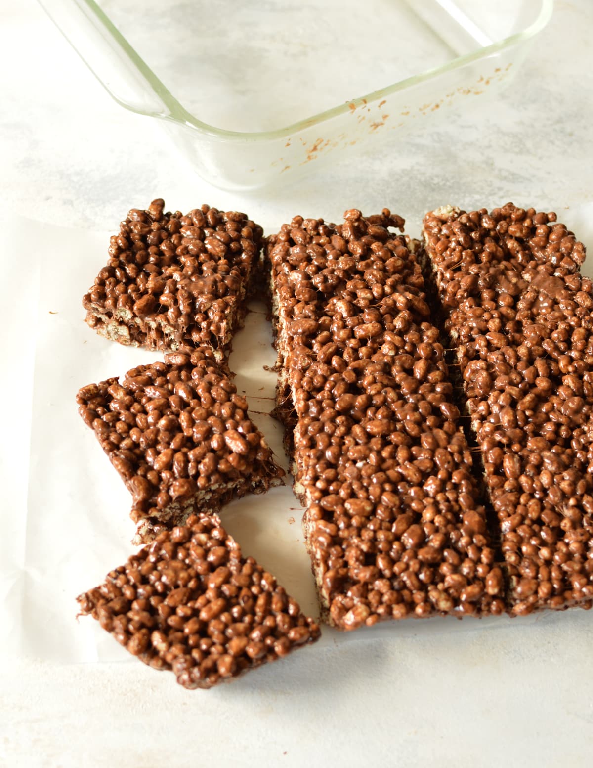 chocolate rice krispie treats on a counter