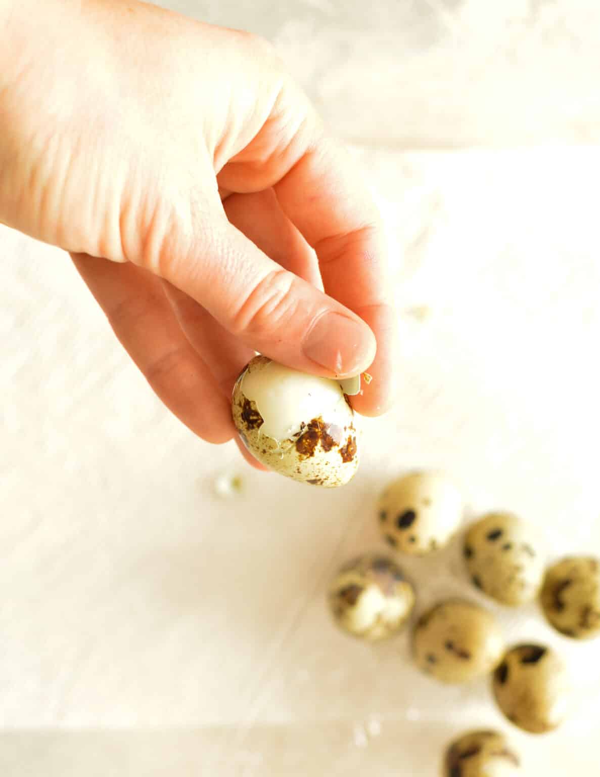 Soft Boiled Quail Eggs caramel and cashews