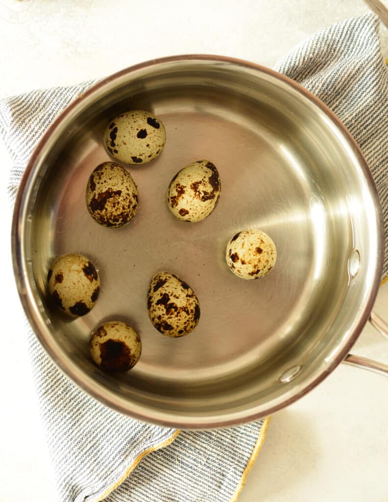Soft Boiled Quail Eggs caramel and cashews