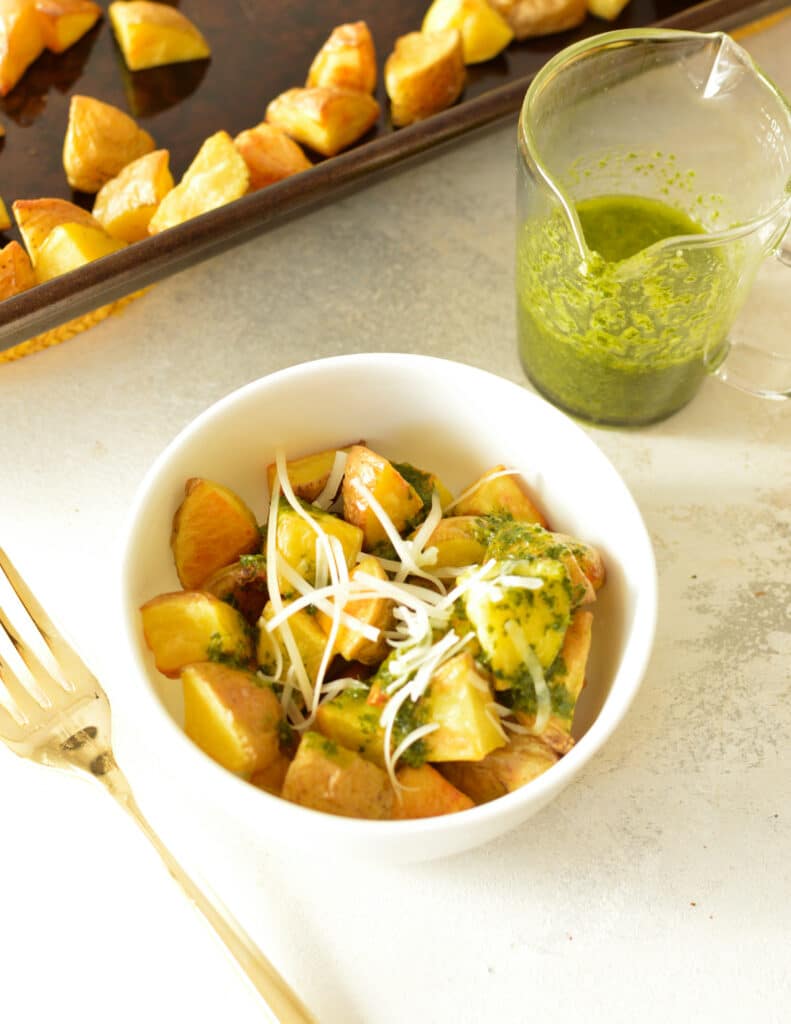 Roasted Honey Gold Potatoes with Cilantro Vinaigrette caramel and cashews