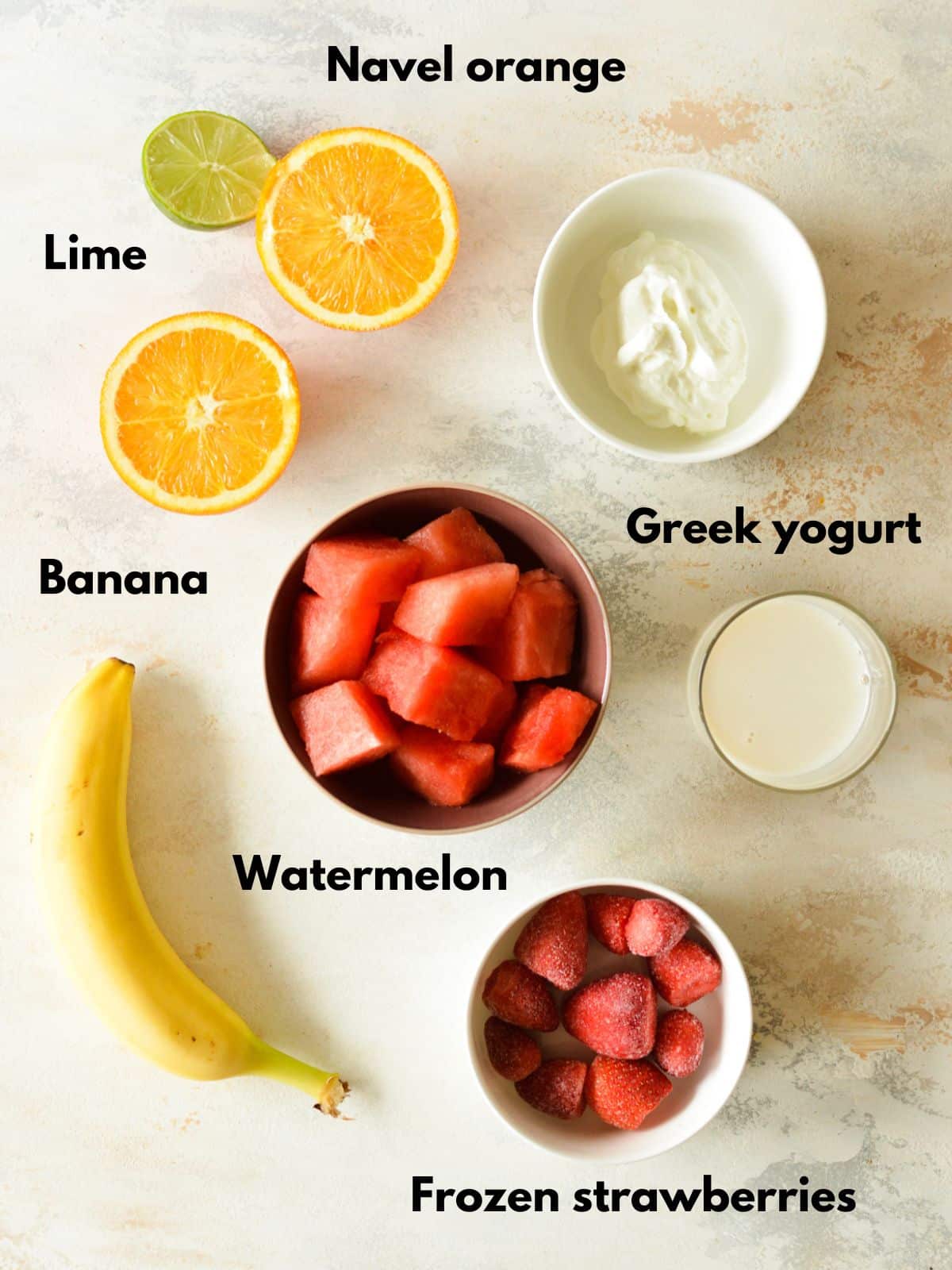 ingredients for a watermelon banana smoothie