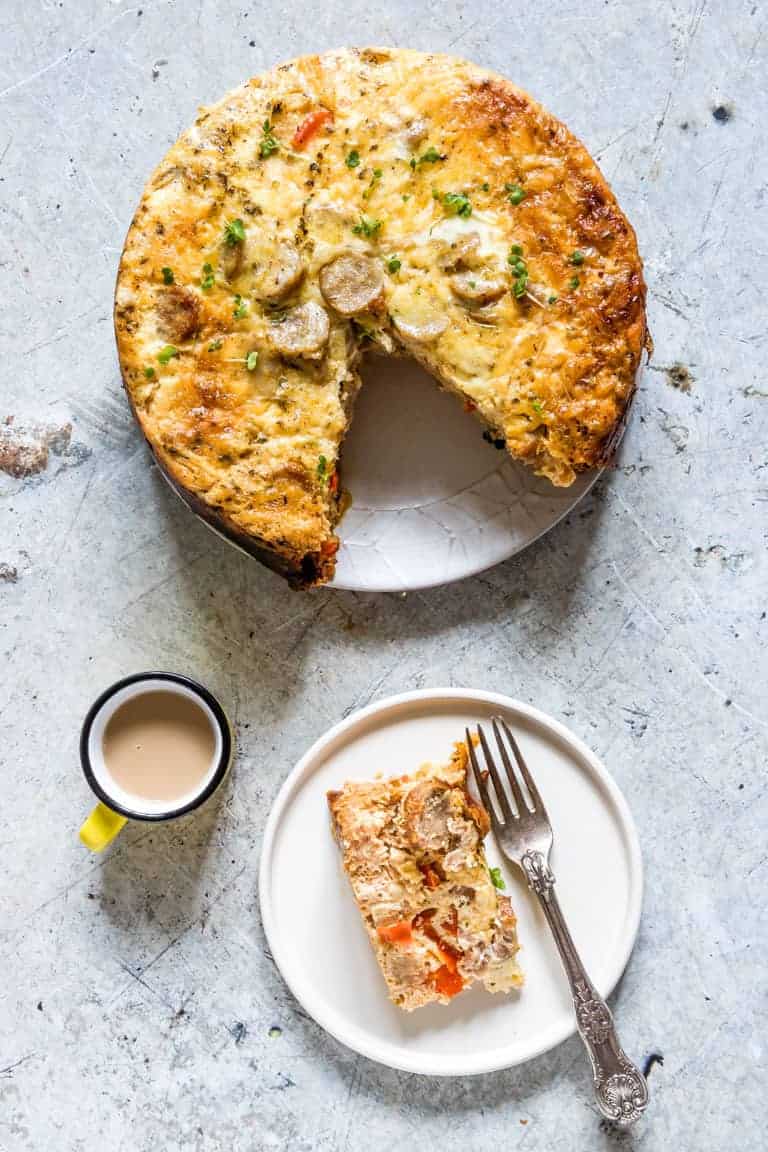 an egg casserole on a plate.