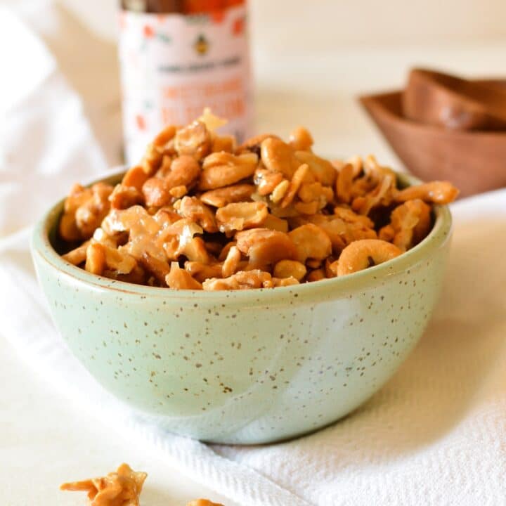 a bowl of honey roasted cashews
