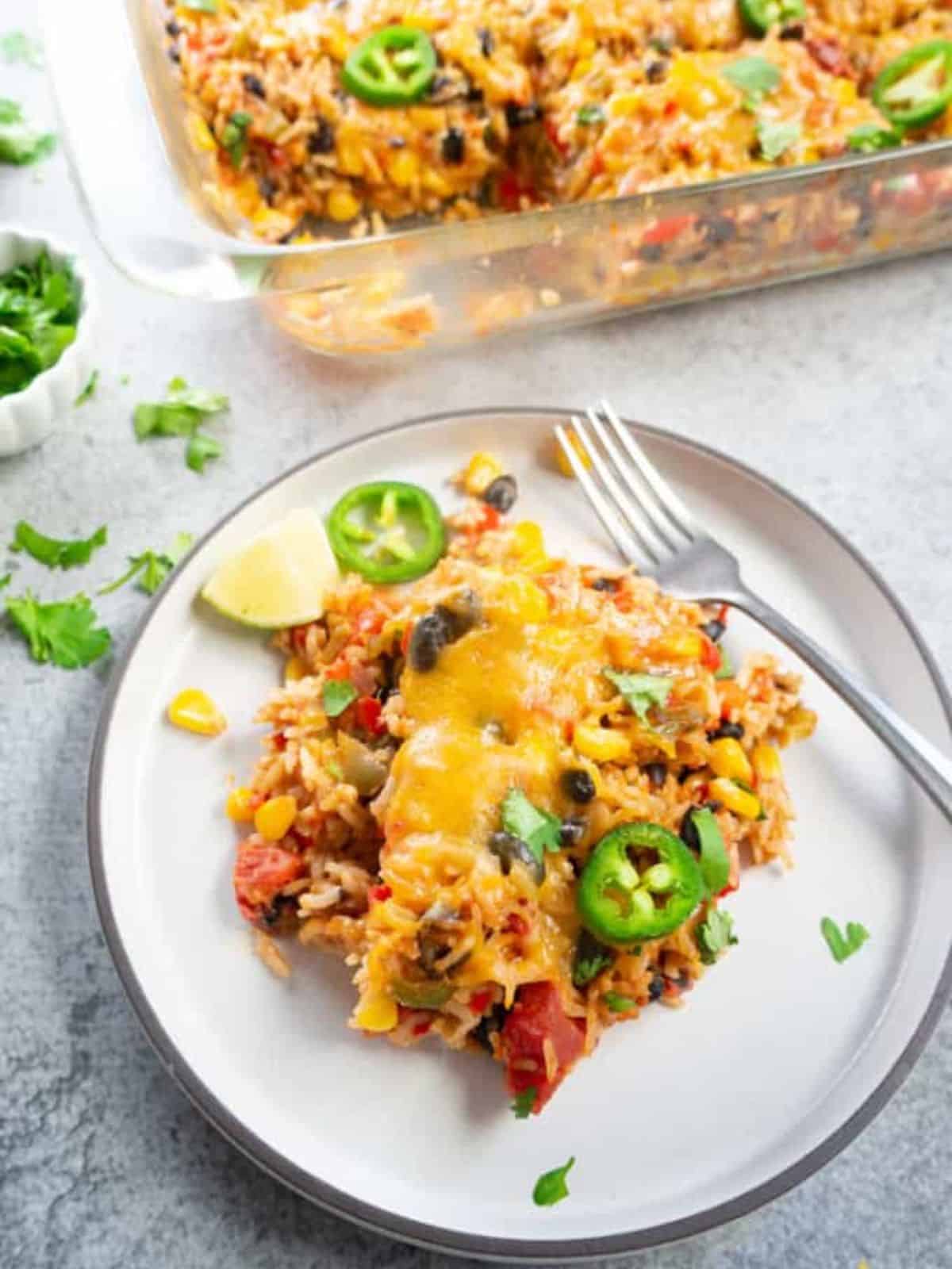 a plate of mexican casserole.