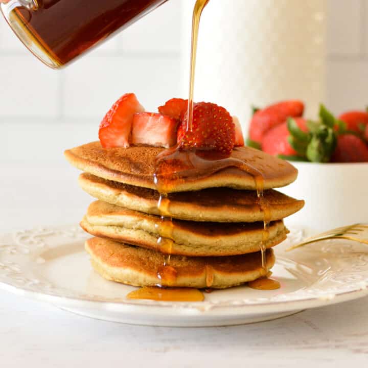 a stack of oat flour pancakes.