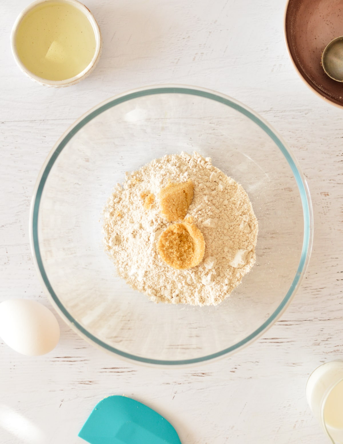 a bowl of oat flour and brown sugar.