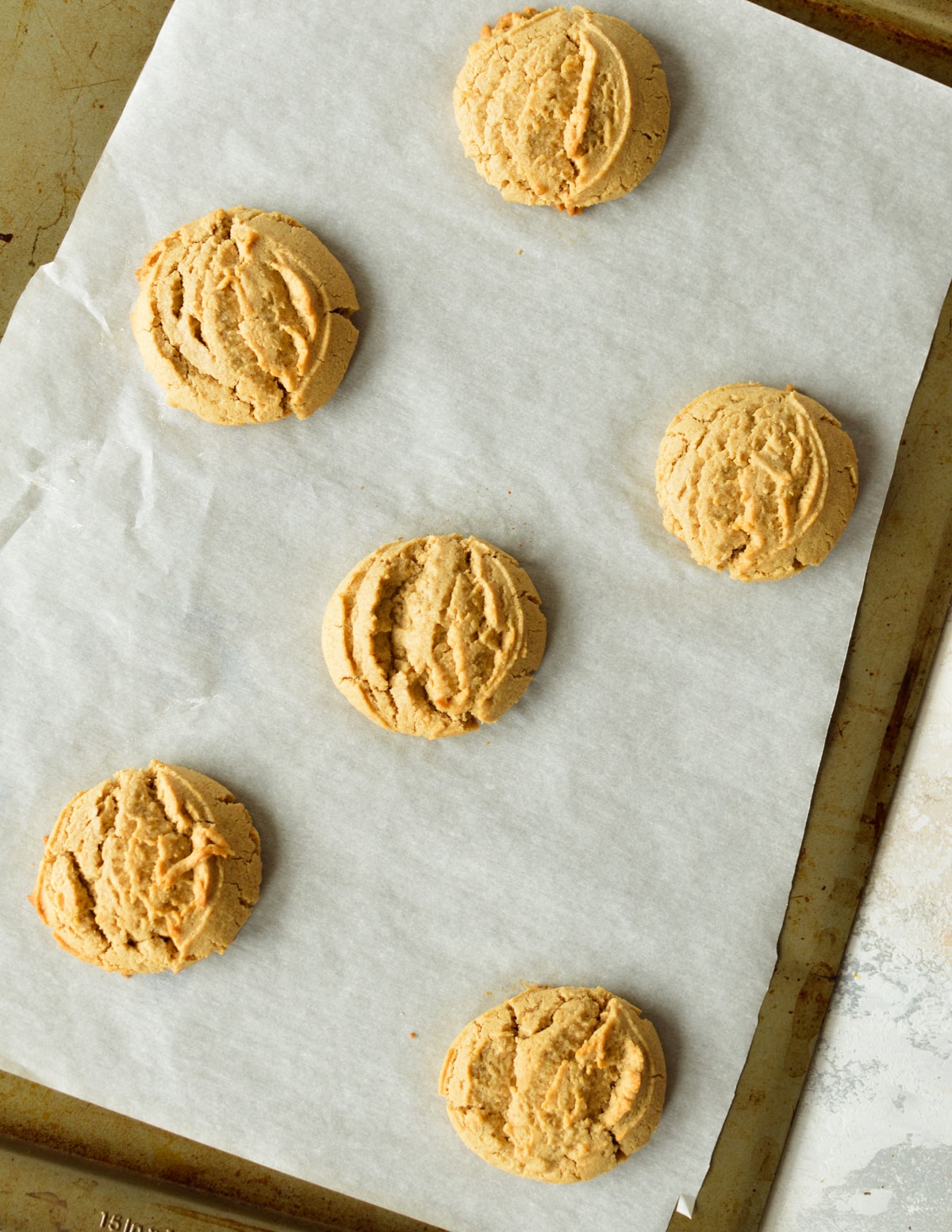 peanut butter cookies on sheet pan.