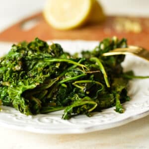 a plate of sauteed kale and spinach