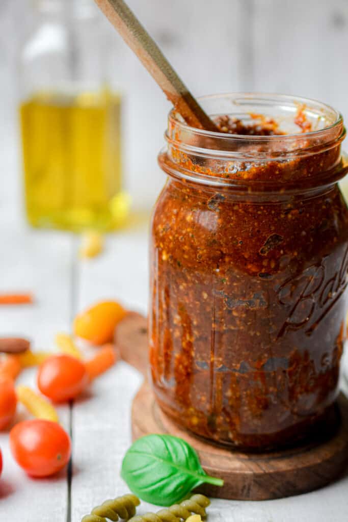 a jar of sundried tomato pesto