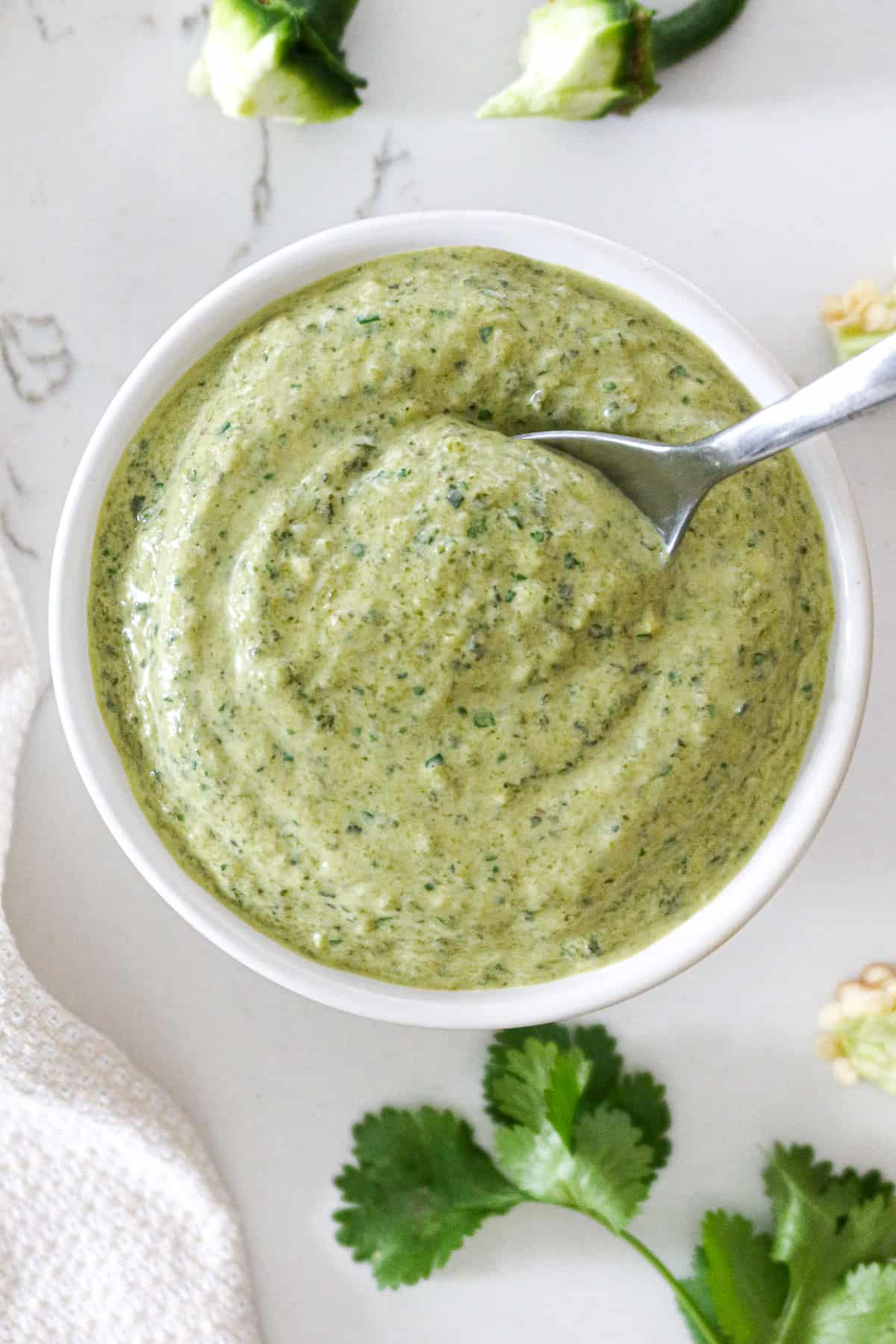 a bowl of poblano cream sauce.