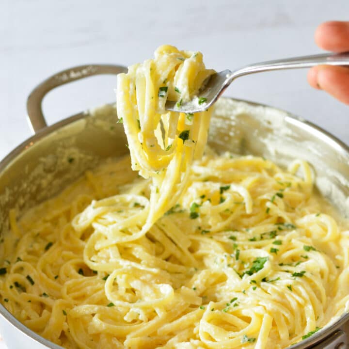 a forkful of fettucine alfredo.