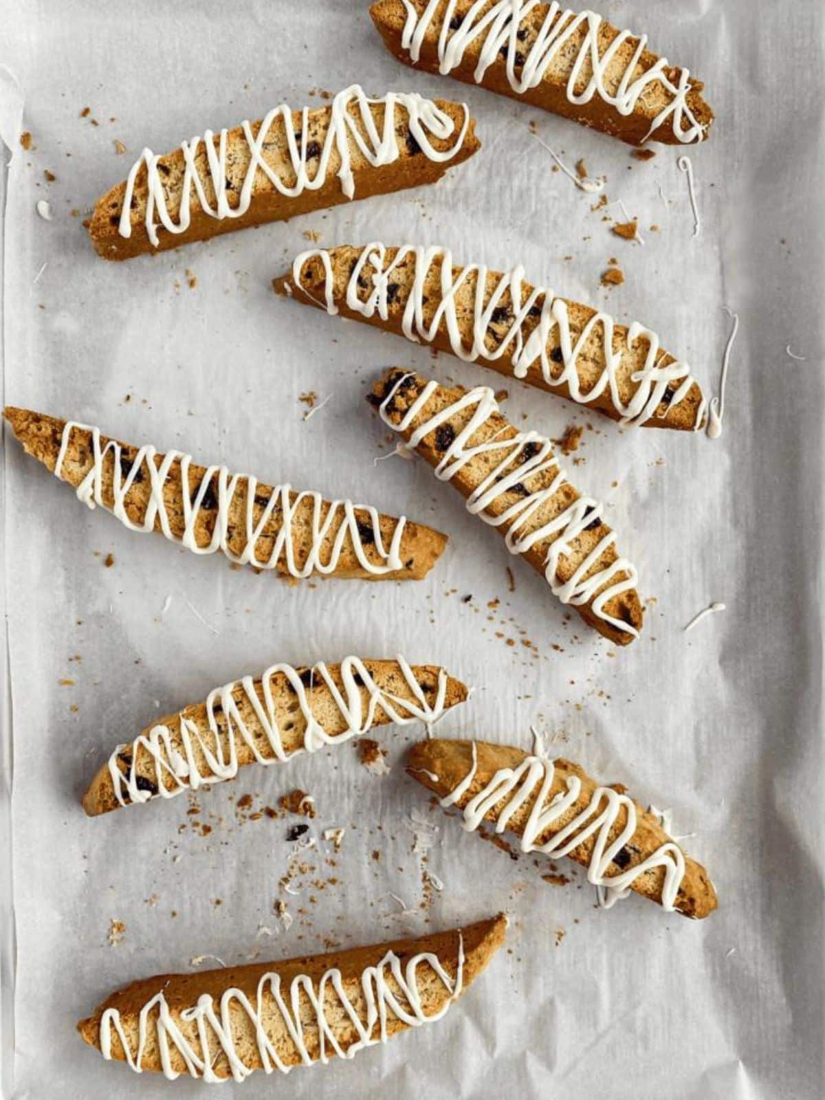 biscotti drizzled in icing. 