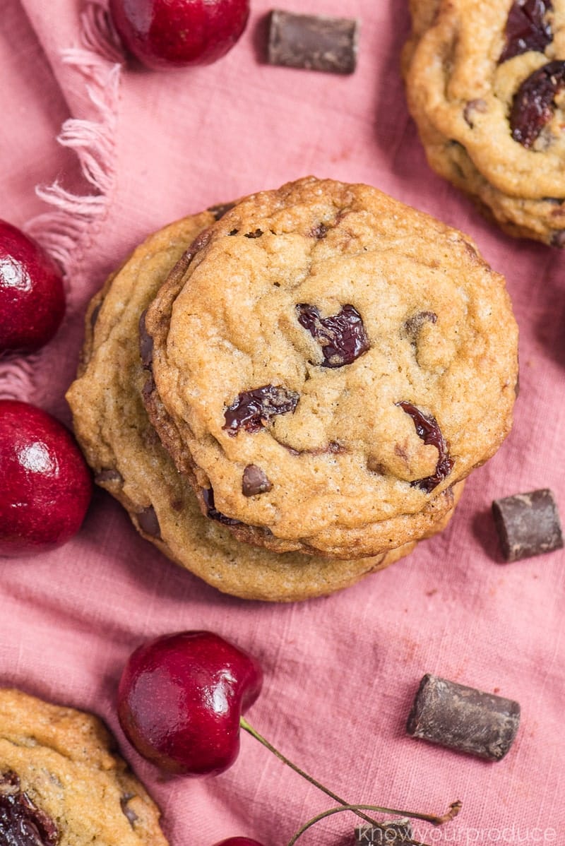 vegan dried cherry chocolate chip cookies.