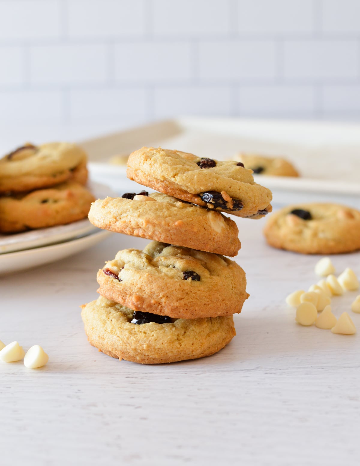 a stack of dried cherry cookies