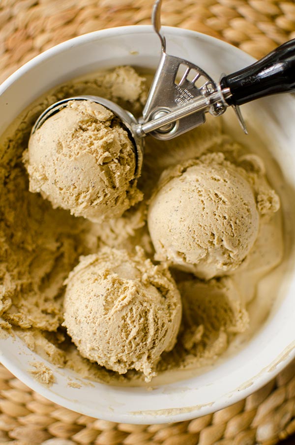 a bowl of coffee ice cream.