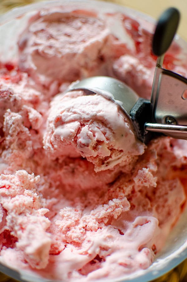 scoop of strawberry ice cream.