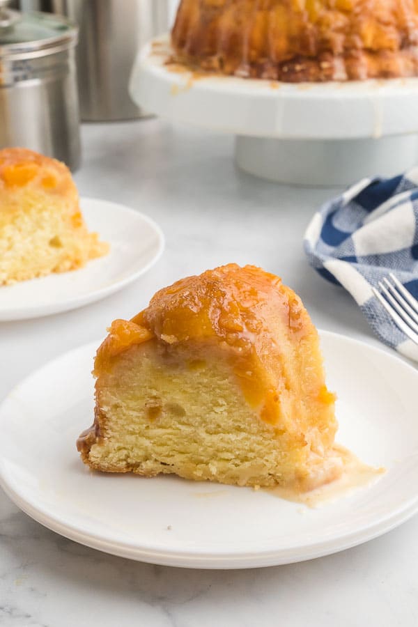 a slice of peach pound cake.