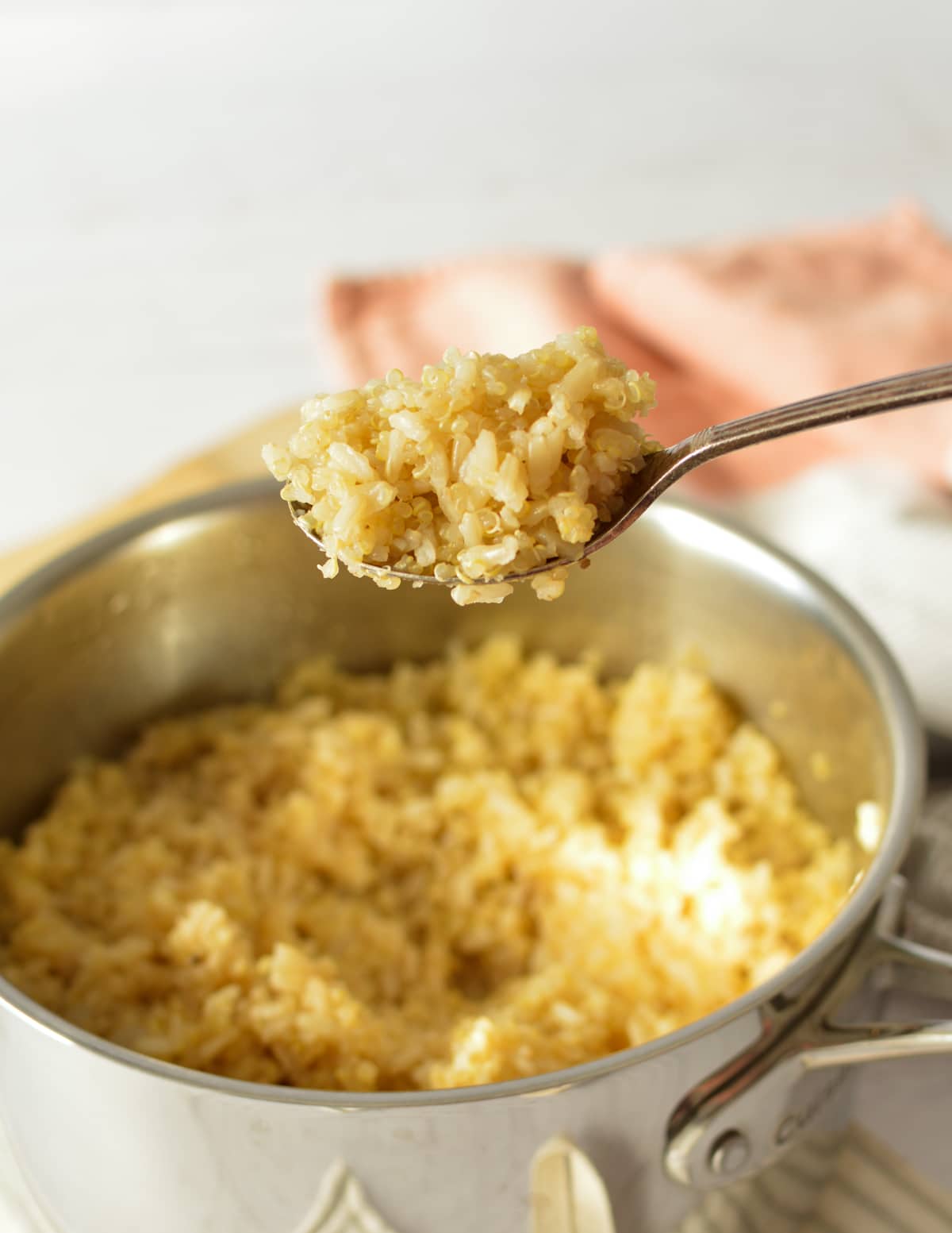 a spoonful of brown rice and quinoa.