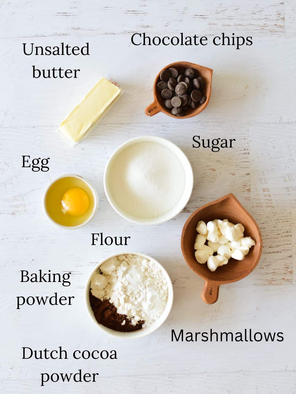 ingredients for chocolate marshmallow cookies.