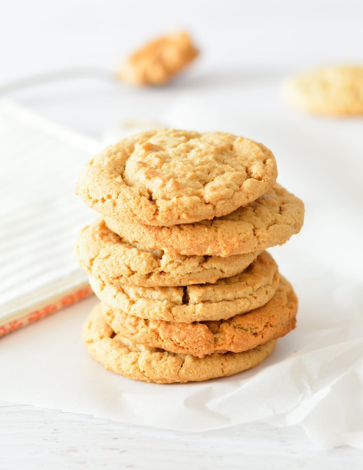 a stack of peanut butter cookies.