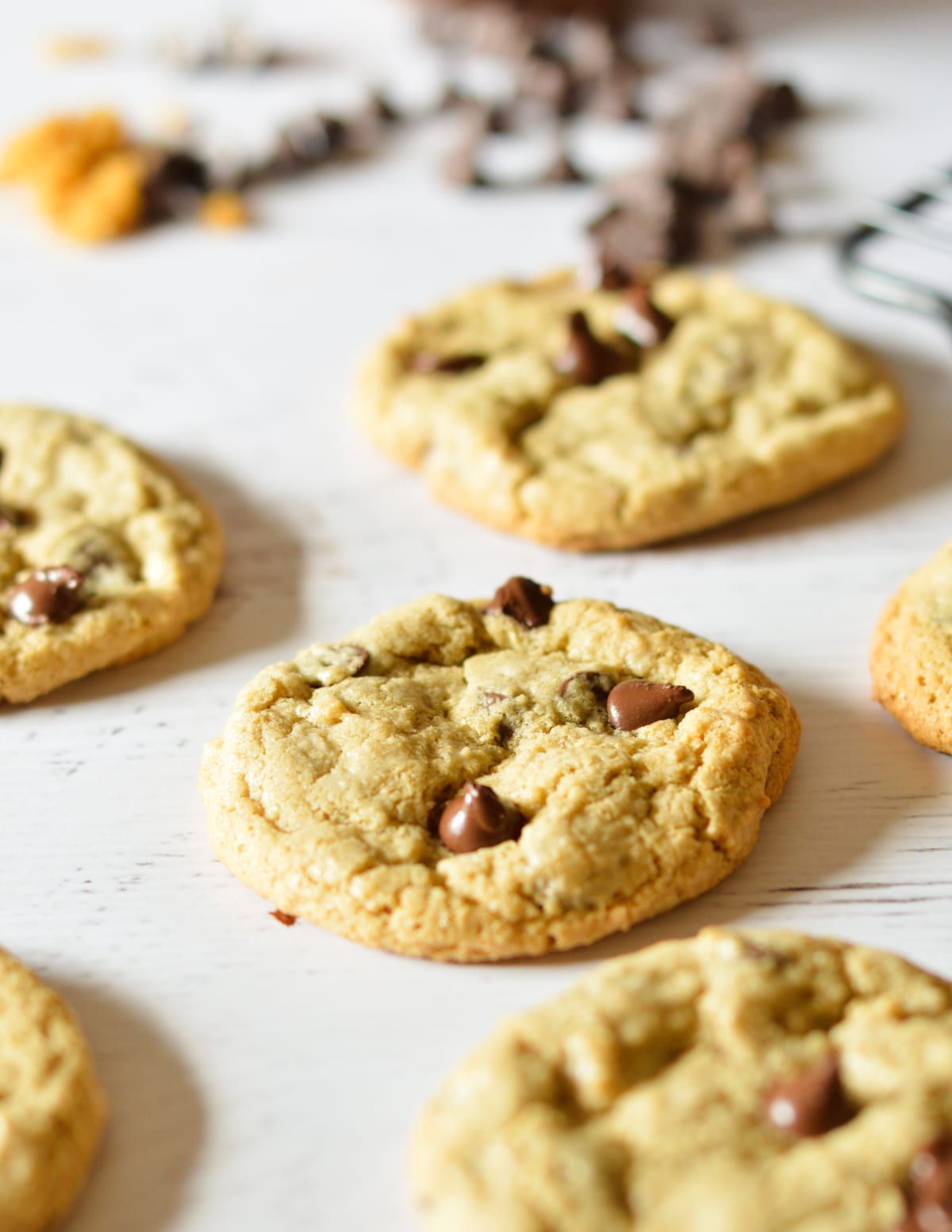 oat flour chocolate chip cookies on the counter.