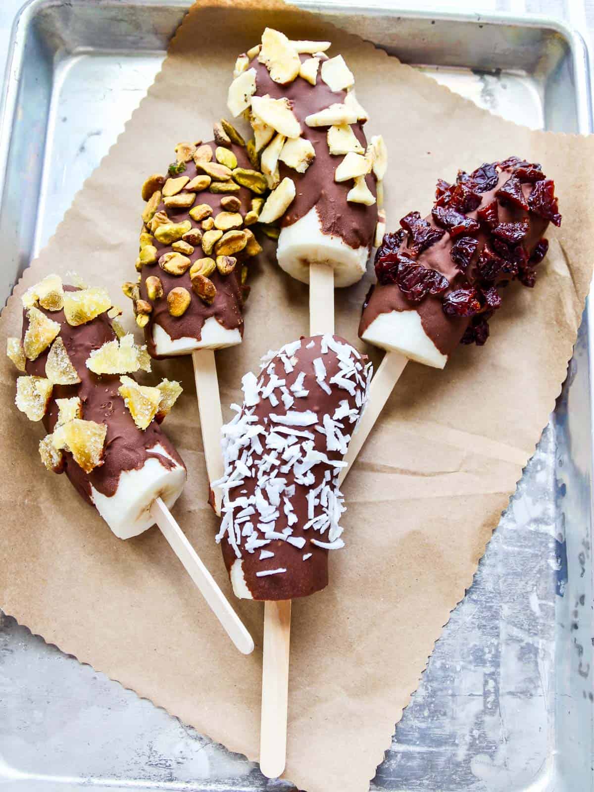 frozen bananas dipped in chocolate.