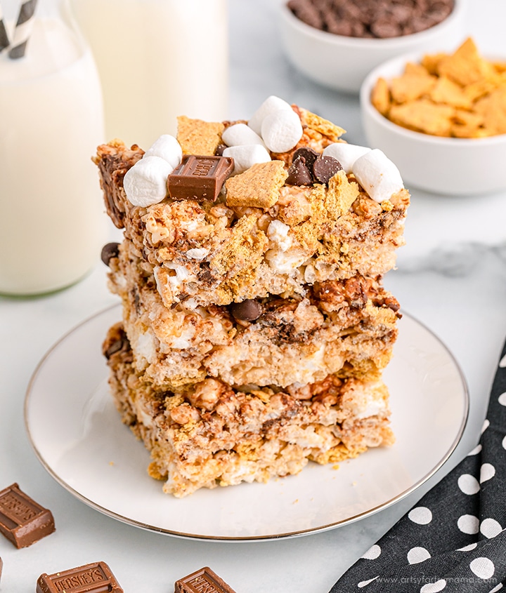 a stack of smores rice krispie treats 