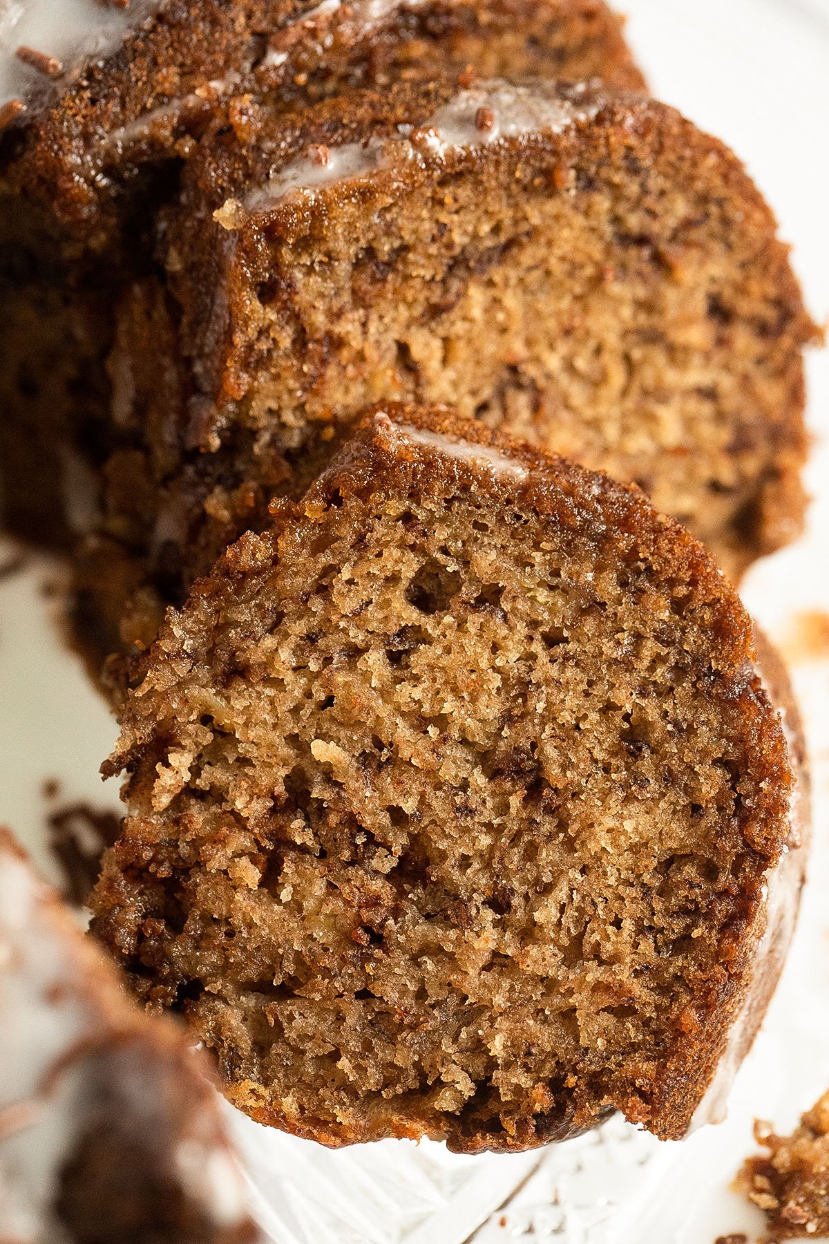 slices of banana bread bundt cake.