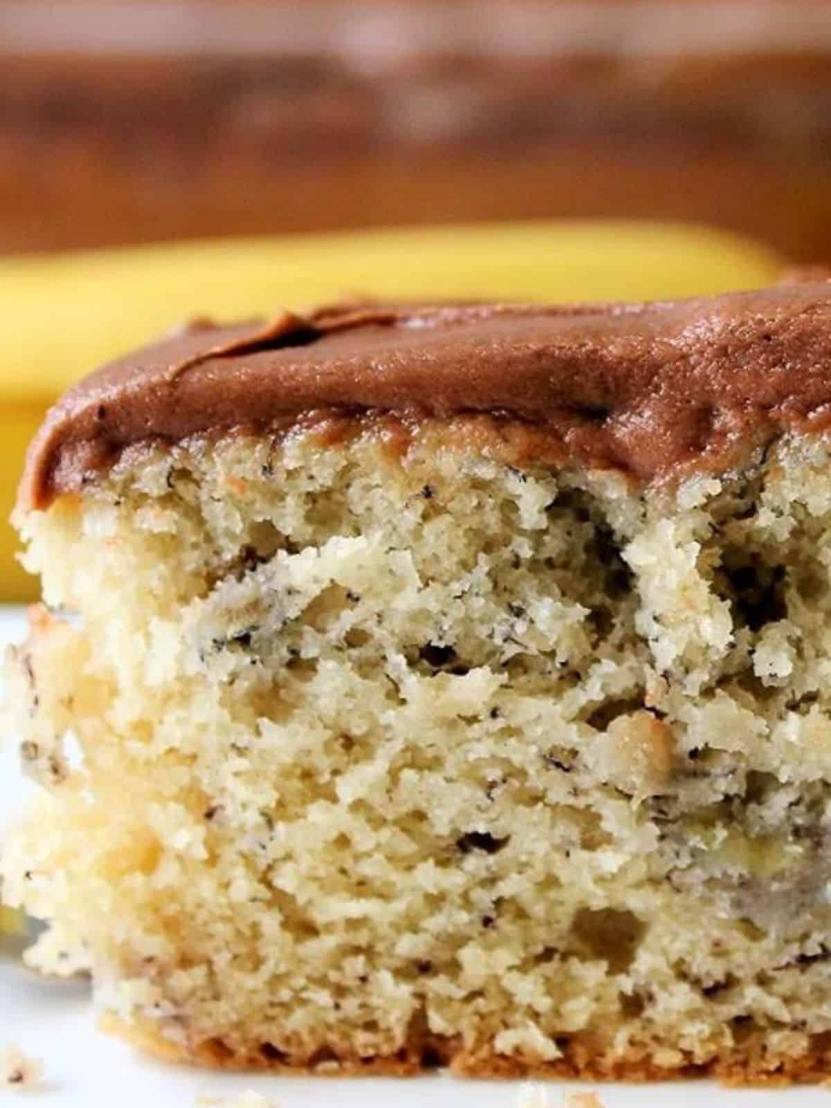 banana cake with chocolate frosting.