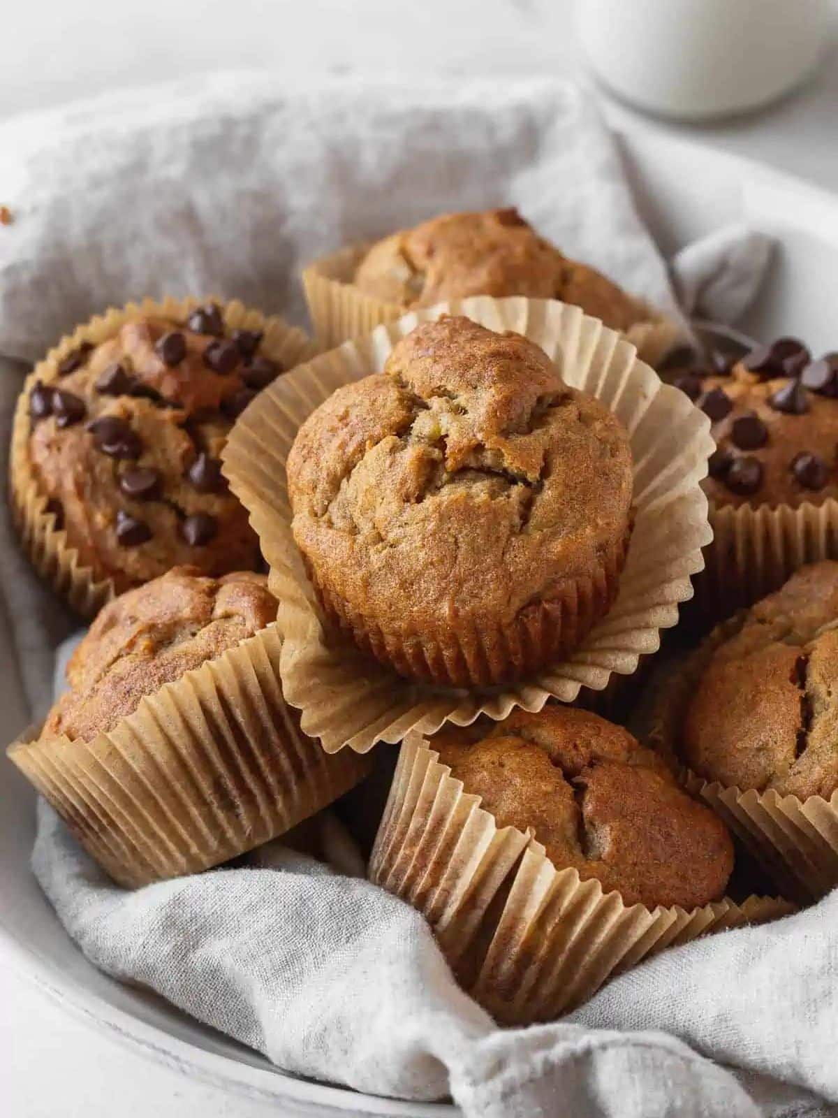 banana muffins in a stack. 