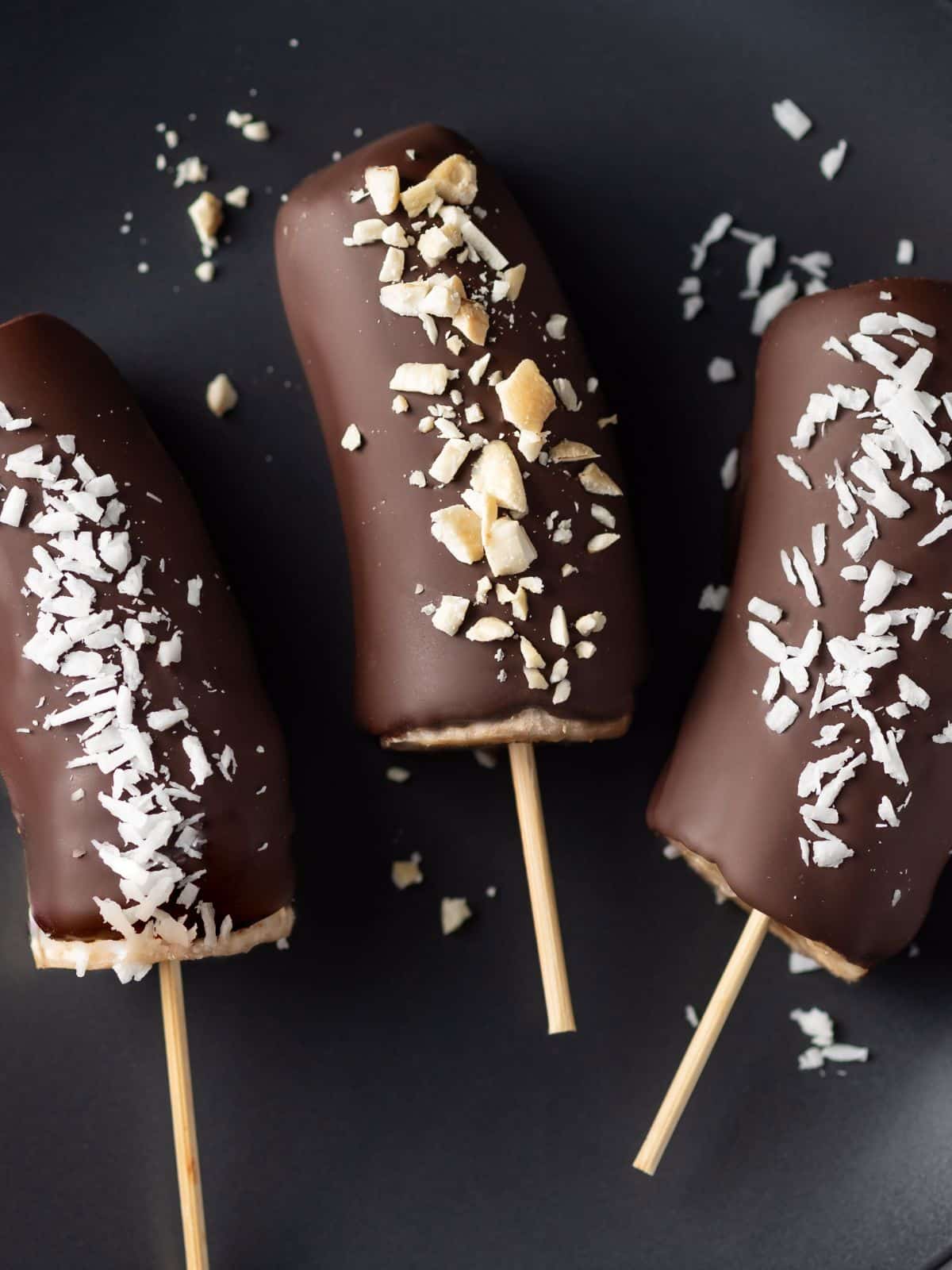 frozen bananas dipped in chocolate.