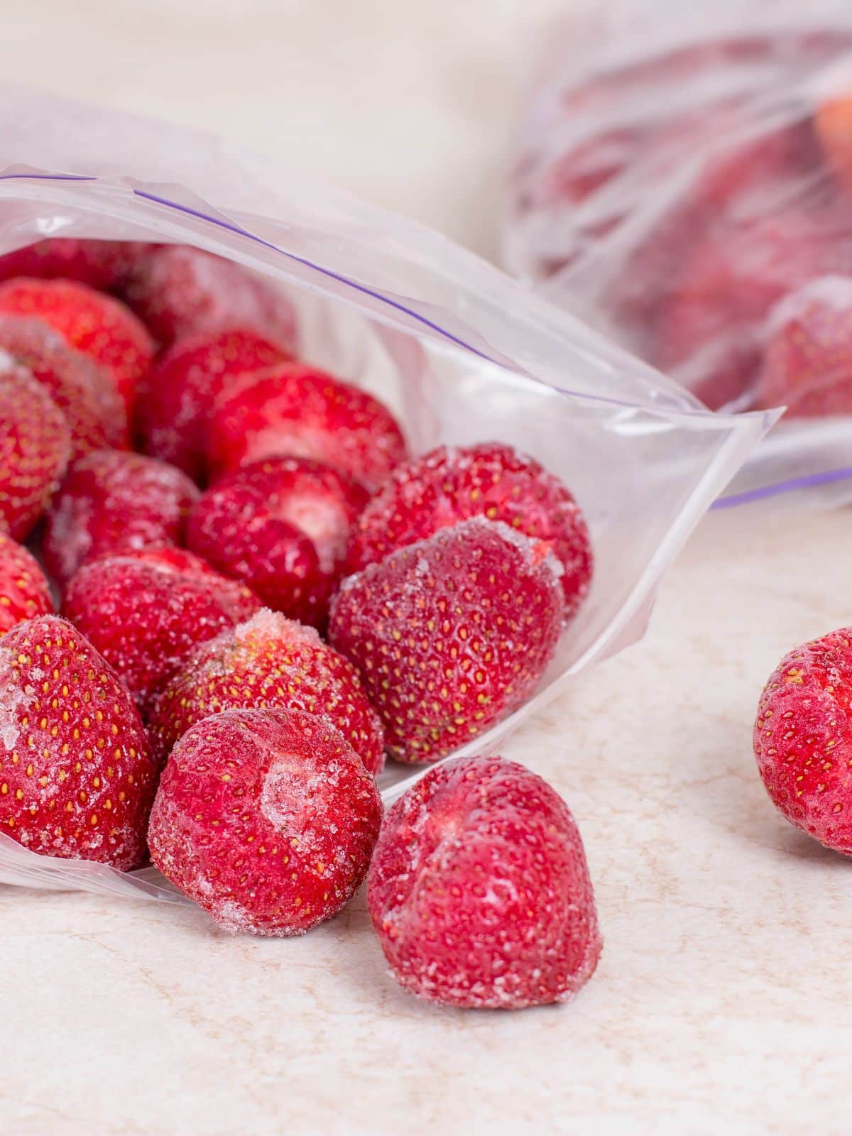 frozen strawberries in a bag.