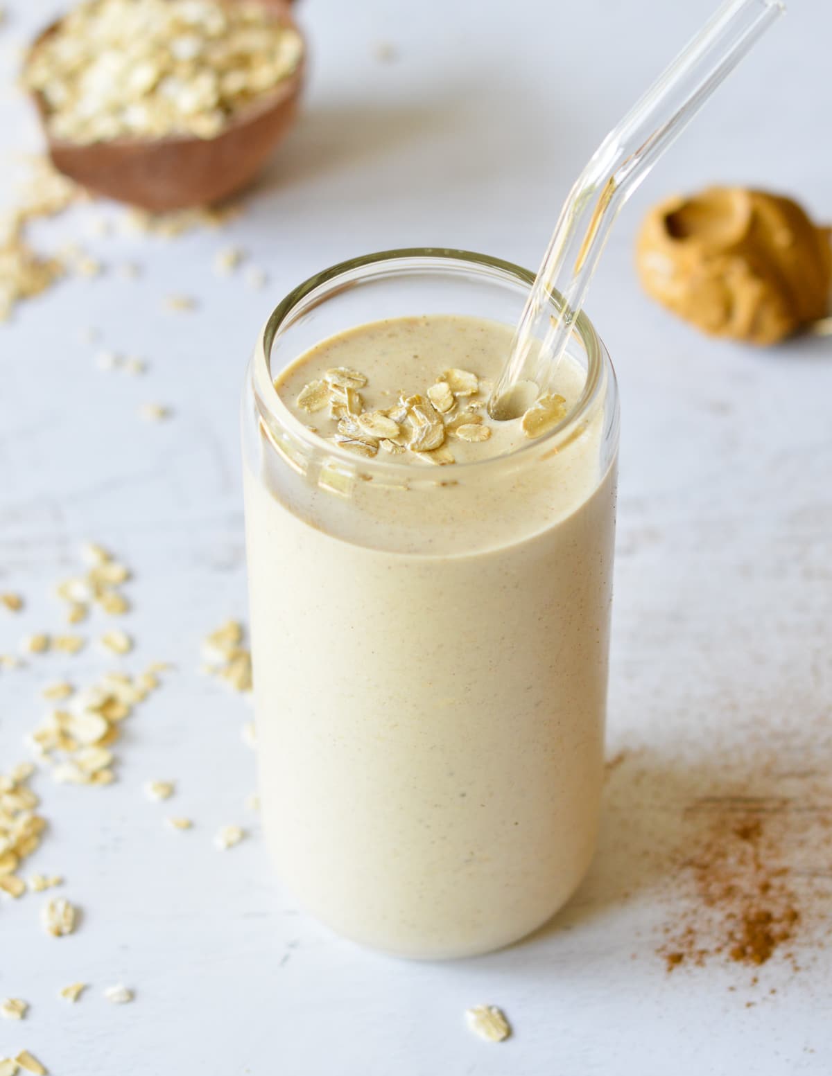 oatmeal smoothie in a glass.