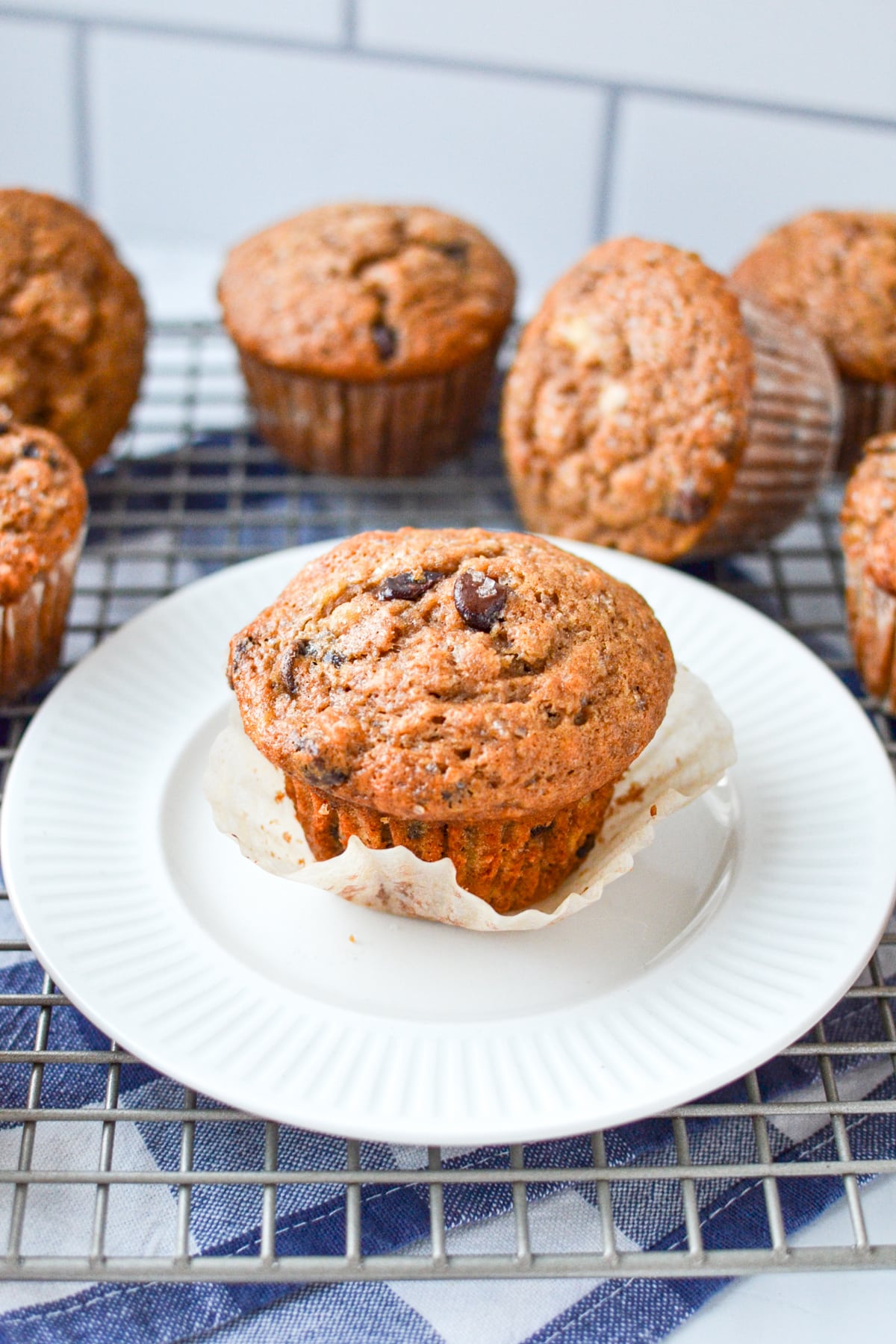 sourdough banana muffin on a plate. 