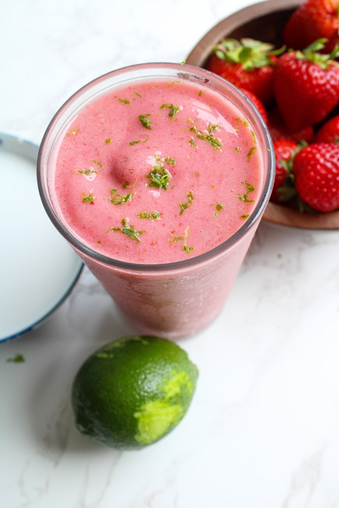 strawberry smoothie with lime zest.