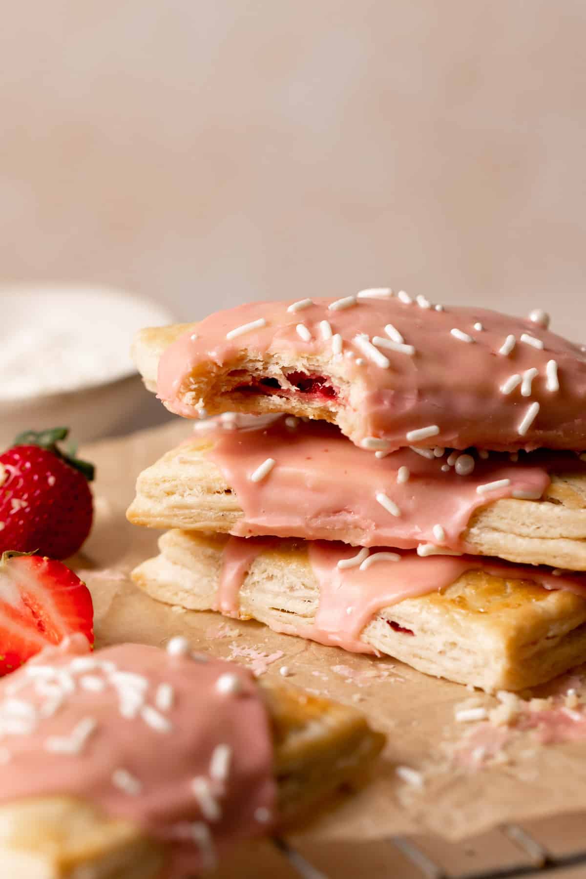 a stack of strawberry pop tarts.