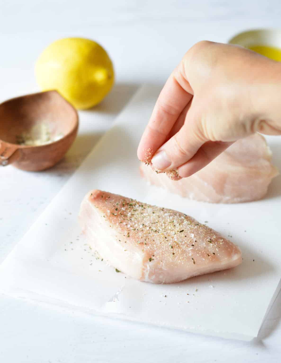 Baked Swordfish with Lemon Basil Butter caramel and cashews