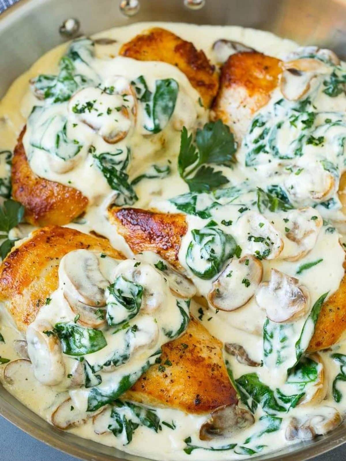 chicken Florentine with spinach cream sauce. 