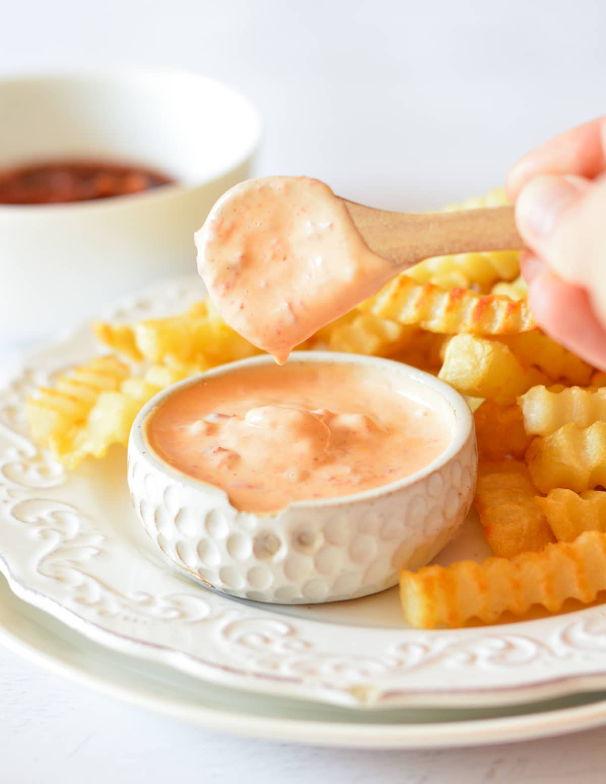 a spoonful of chipotle mayo and fries.